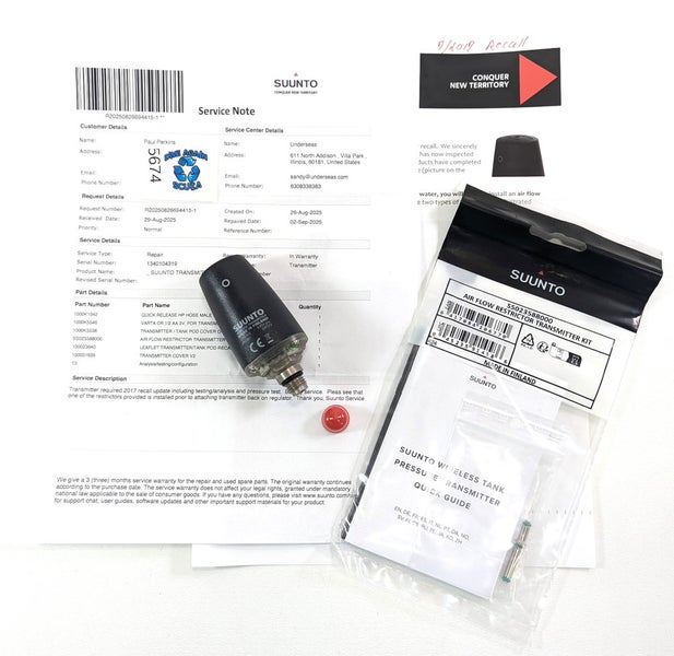 SUUNTO WIRELESS TANK PRESSURE TRANSMITTER Hoseless Scuba Dive Computer Serviced