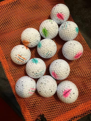 12 Near Mint (AAAA) Maxfli SoftFli Golf Balls Assorted Graffiti w/Mesh Bag