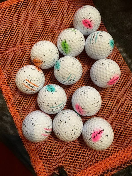 12 Near Mint (AAAA) Maxfli SoftFli Golf Balls Assorted Graffiti w/Mesh Bag