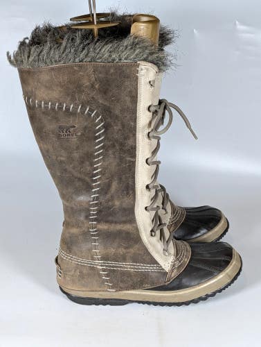 Sorel Cate The Great Waterproof Brown Leather Snow Boots Women's 8 NL1642-221