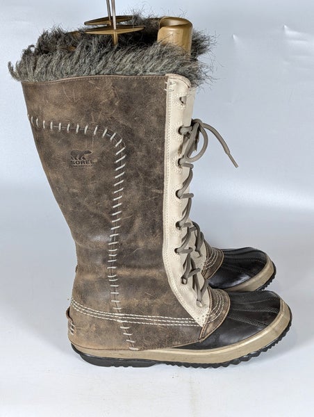 Sorel Cate The Great Waterproof Brown Leather Snow Boots Women's 8 NL1642-221