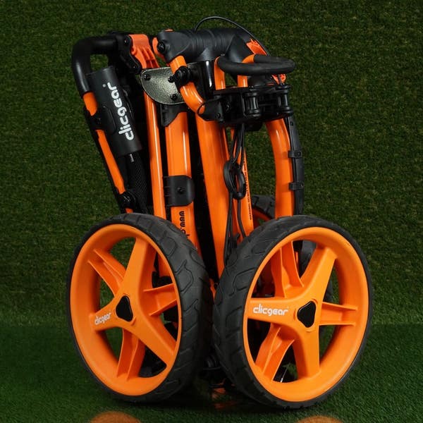 CLICGEAR MODEL 3.5+ PUSH PULL 3 WHEEL GOLF BAG PUSHER, ORANGE