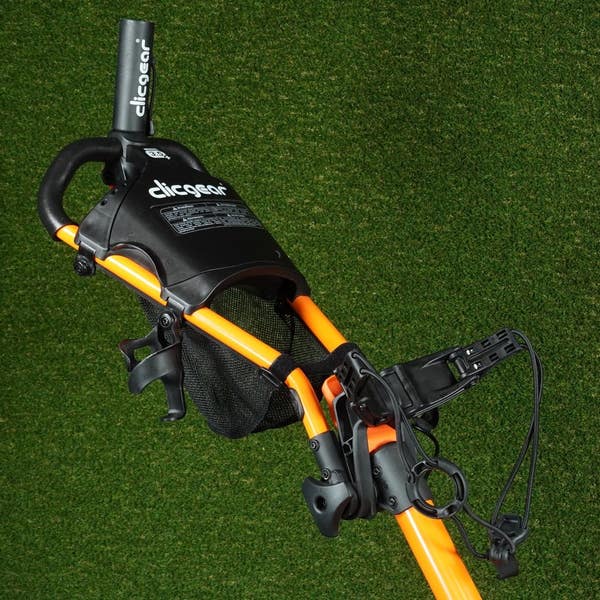 CLICGEAR MODEL 3.5+ PUSH PULL 3 WHEEL GOLF BAG PUSHER, ORANGE