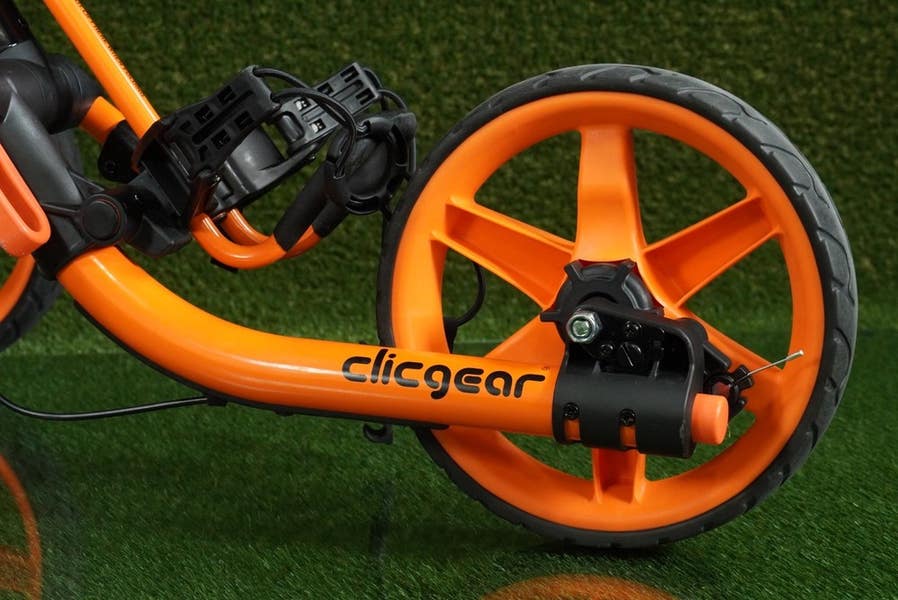 CLICGEAR MODEL 3.5+ PUSH PULL 3 WHEEL GOLF BAG PUSHER, ORANGE