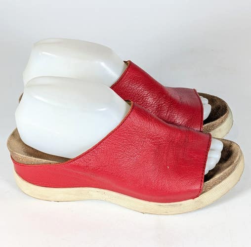 Fly London Wigg Red Leather Slip On Mule Platform Wedge Sandal Size: 38 / 7