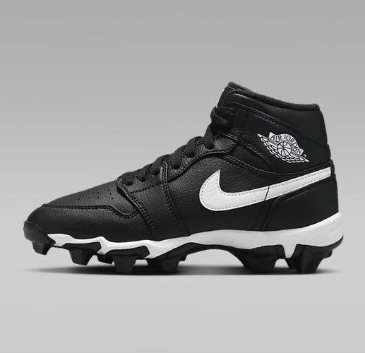 Nike Jordan 1 Mid Football Baseball Cleats Black Size 5Y *BRAND NEW* HF6883-001