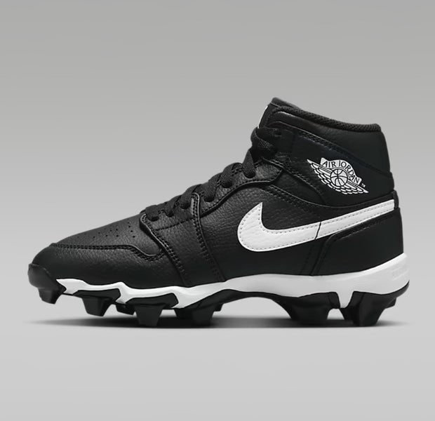 Nike Jordan 1 Mid Football Baseball Cleats Black Size 5Y *BRAND NEW* HF6883-001