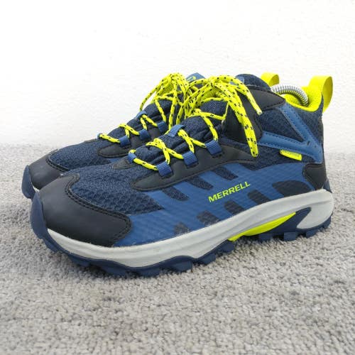 MERRELL Moab Speed 2 Mid Waterproof Hiking Boots Boys Size 6 Shoes Blue Yellow