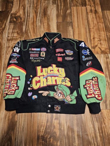 Vintage Nascar Bobby Labonte Lucky Charms Cereal Promo JH Design Jacket YOUTH L
