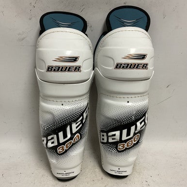 Used Bauer SG300 Senior Shin Guards White And Royal Blue 14" 11855-S000192513