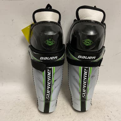 Used Bauer SUPREME PRO Junior Shin Guards Black And Neon Green 10" 11855-S000192448