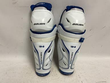 Used Bauer NEXUS 1N Junior Shin Guards White And Royal Blue 12" 11855-S000192358