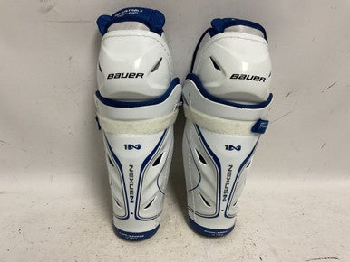 Used Bauer NEXUS 1N Junior Shin Guards White And Royal Blue 12" 11855-S000192358