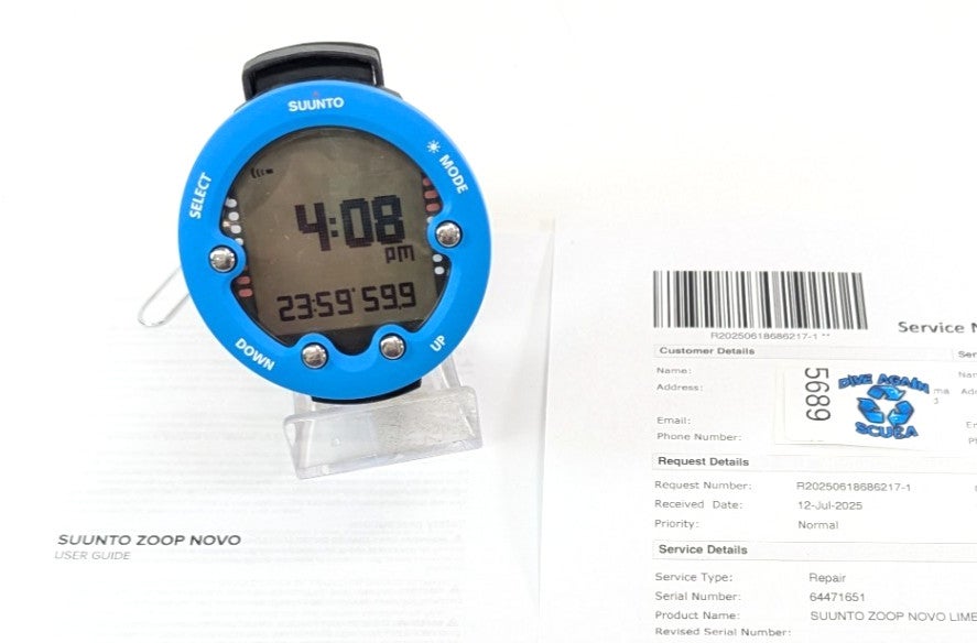 Suunto Zoop Novo Wrist Scuba Dive Computer Air & Nitrox Blue SERVICED      #5689