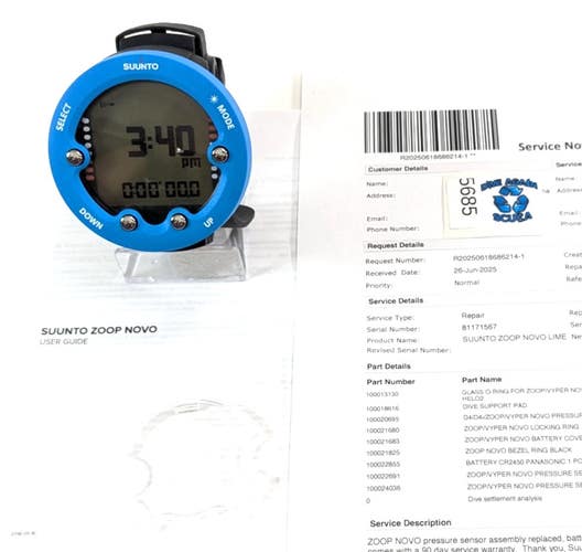 Suunto Zoop Novo Wrist Scuba Dive Computer Air & Nitrox Blue SERVICED #5685