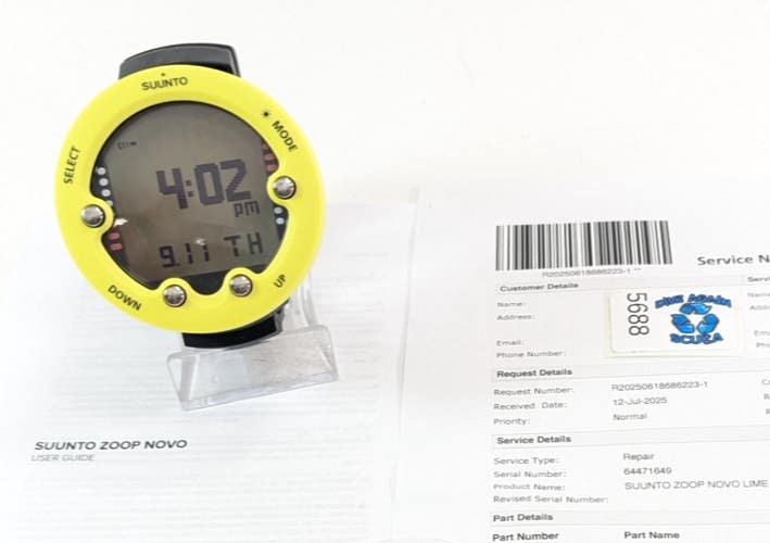 Suunto Zoop Novo Wrist Scuba Dive Computer Air & Nitrox Yellow SERVICED    #5688