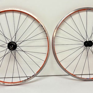 Vintage Bontrager Race 28/24-Spoke Orange Aluminum 26" Mtn Bike Wheelset READ