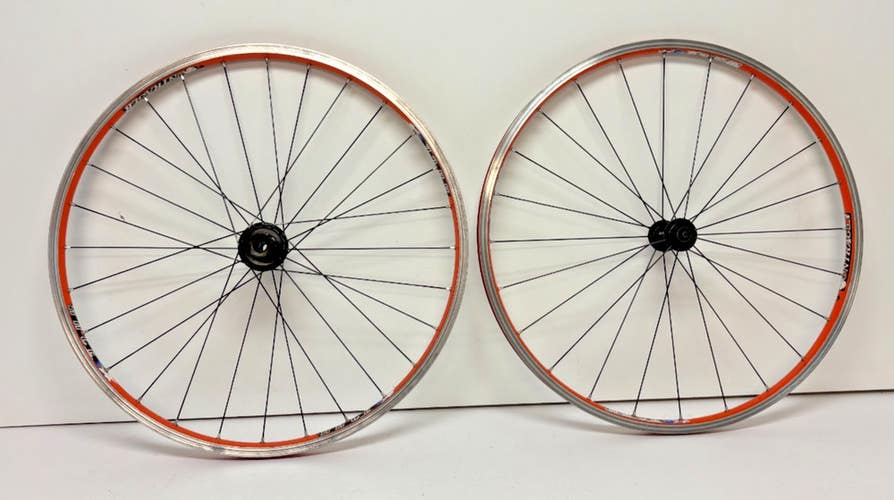 Vintage Bontrager Race 28/24-Spoke Orange Aluminum 26" Mtn Bike Wheelset READ