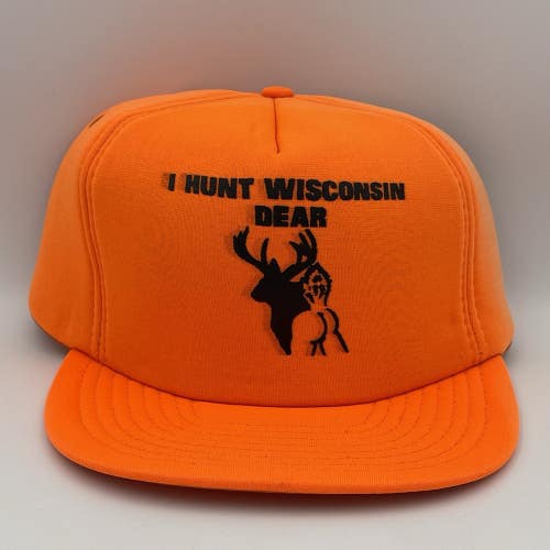 Vintage I Hunt Wisconsin Dear Deer Hunting Blaze Orange Foam Snapback Hat Cap
