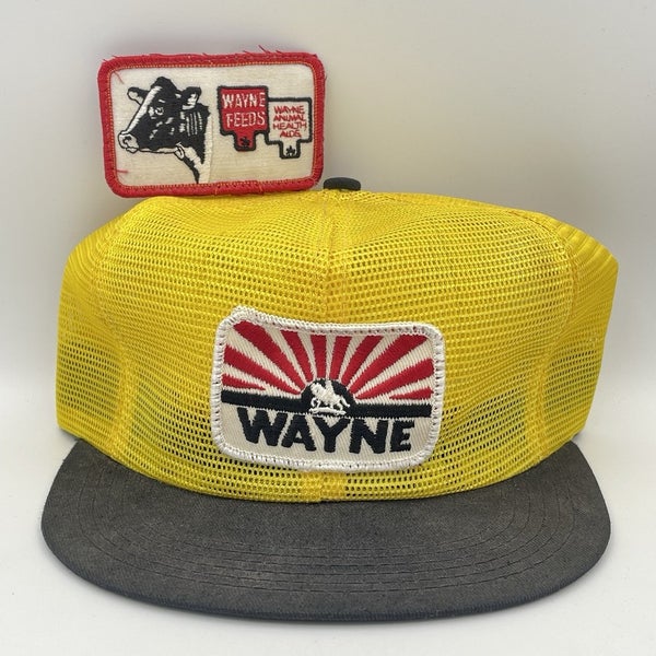 Vintage 80s Wayne Feeds All Mesh Patch Trucker Farmer Snapback Hat Cap + Patch