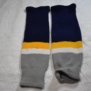 Knit Striped Hockey Socks, Blue/White/Gold/Gray, 24 Inches