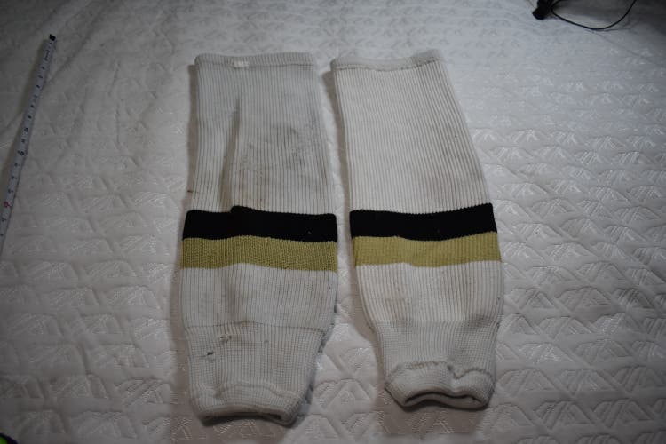 Knit Striped Hockey Socks, White/Gold/Black, 23 Inches