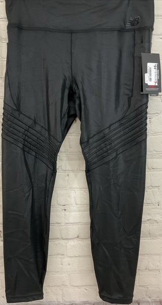 New Balance Womens Large High Rise Durable Running Tights Black Fitted Quick Dry