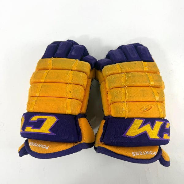 Used Yellow and Purple CCM 4 Roll Pro Gloves | 14" | E452