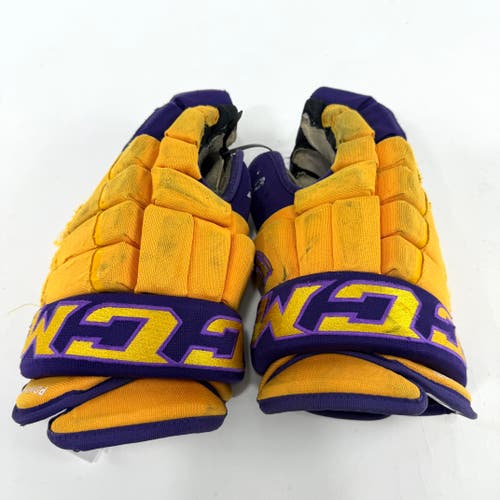 Used Yellow and Purple CCM 4 Roll Pro Gloves | 14" | E559