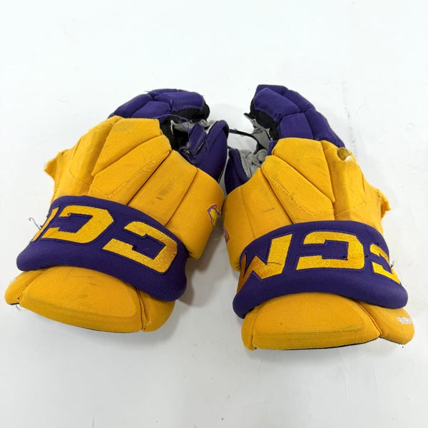 Used Yellow and Purple CCM Jetspeed Gloves | 14" | E557