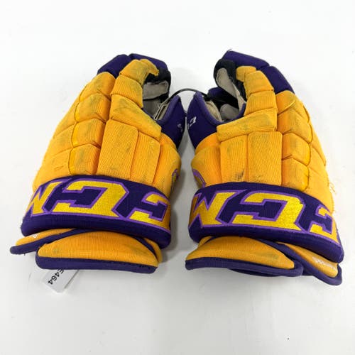 Used Yellow and Purple CCM 4 Roll Pro Gloves | 14" | E464