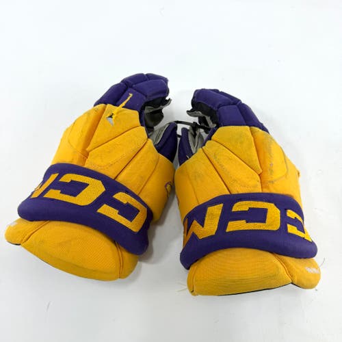 Used Yellow and Purple CCM 4 Roll Pro Gloves | 14" | E461