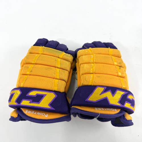Used Yellow and Purple CCM 4 Roll Pro Gloves | 13" | E458