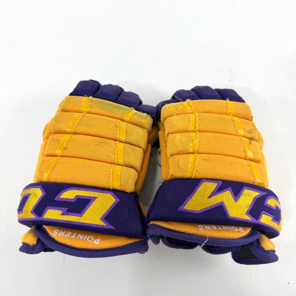 Used Yellow and Purple CCM 4 Roll Pro Gloves | 13" | E458