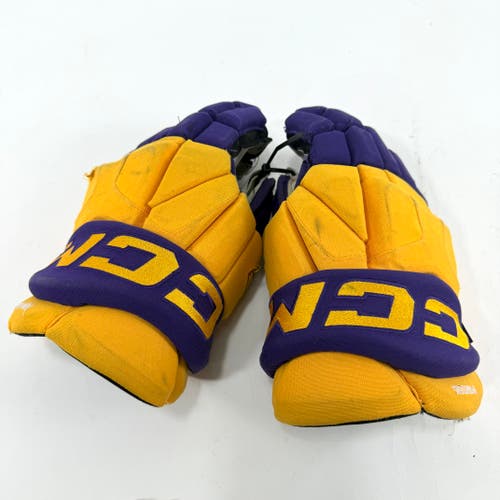 Used Yellow and Purple CCM Jetspeed Gloves | 14" | E463