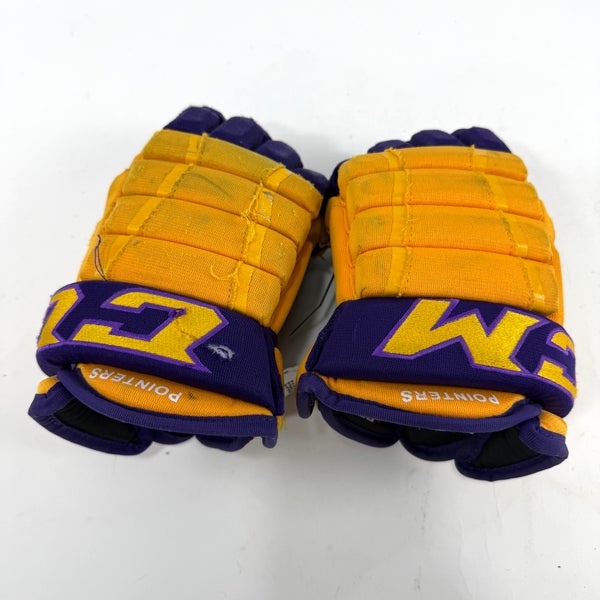 Used Yellow and Purple CCM 4 Roll Pro Gloves | 13" | E560