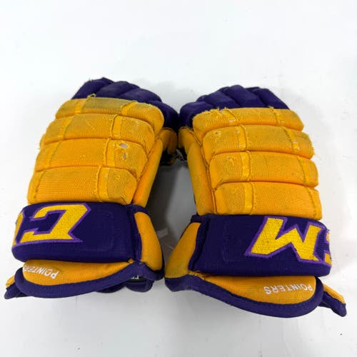 Used Yellow and Purple CCM 4 Roll Pro Gloves | 14" | E461