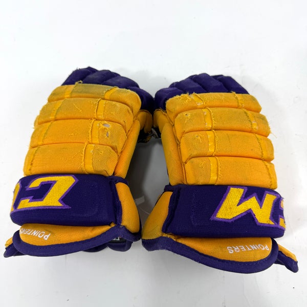 Used Yellow and Purple CCM 4 Roll Pro Gloves | 14" | E461