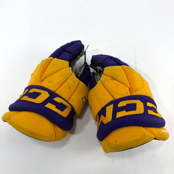 Used Yellow and Purple CCM Jetspeed Gloves | 14" | E555