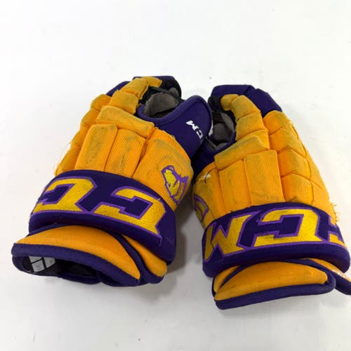 Used Yellow and Purple CCM 4 Roll Pro Gloves | 14" | E466