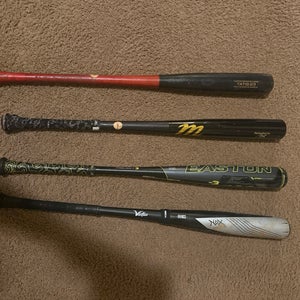 4 bats, all are 32/29, 2 wood (32/29 tatis model) (not used in game Lindor marrucci 32/29), 2 metal