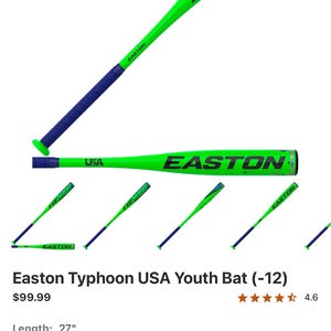2022 Easton Typhoon Alloy USABat Certified Bat (-12) 15 oz 27" (Used)