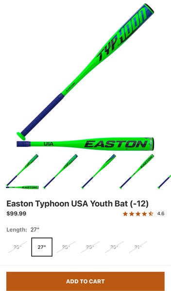 2022 Easton Typhoon Alloy USABat Certified Bat (-12) 15 oz 27" (Used)