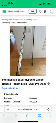 Bauer Vapor Hyperlite 2 Right Handed Hockey Stick P28M Pro Stock