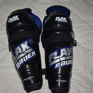 Bauer Flak10 Hockey Shin Pads w/Dri Fit, Junior 11 Inches - Top Condition!