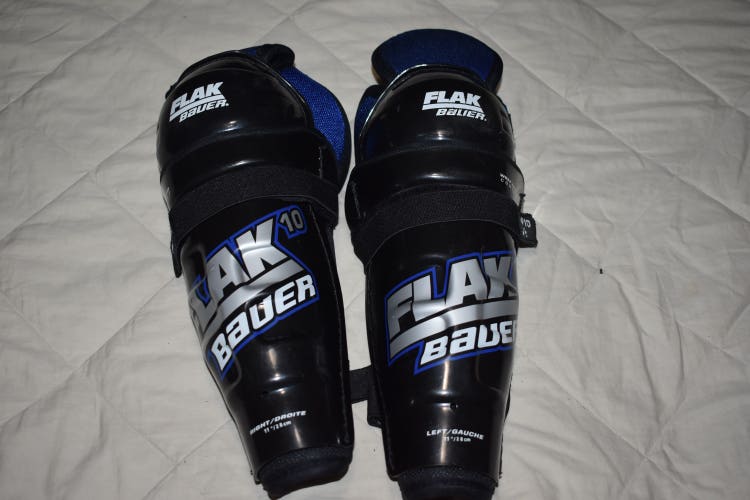 Bauer Flak10 Hockey Shin Pads w/Dri Fit, Junior 11 Inches - Top Condition!