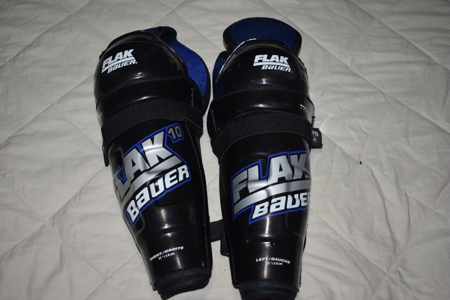 Bauer Flak10 Hockey Shin Pads w/Dri Fit, Junior 11 Inches - Top Condition!