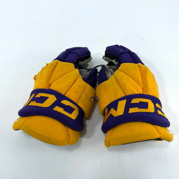Used Yellow and Purple CCM Jetspeed Gloves | 14" | E551
