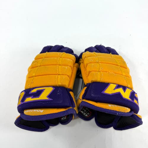 Used Yellow and Purple CCM 4 Roll Pro Gloves | 14" | E553