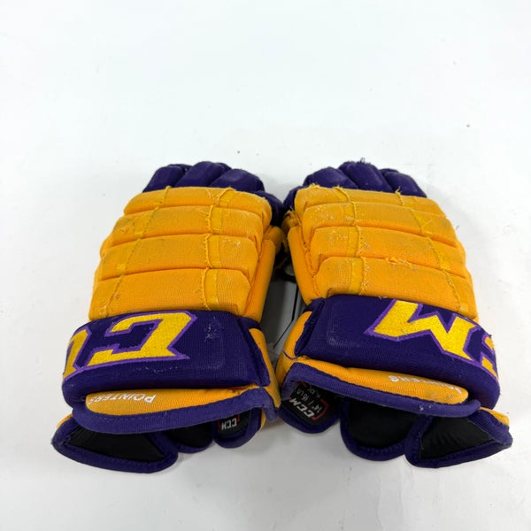 Used Yellow and Purple CCM 4 Roll Pro Gloves | 14" | E553